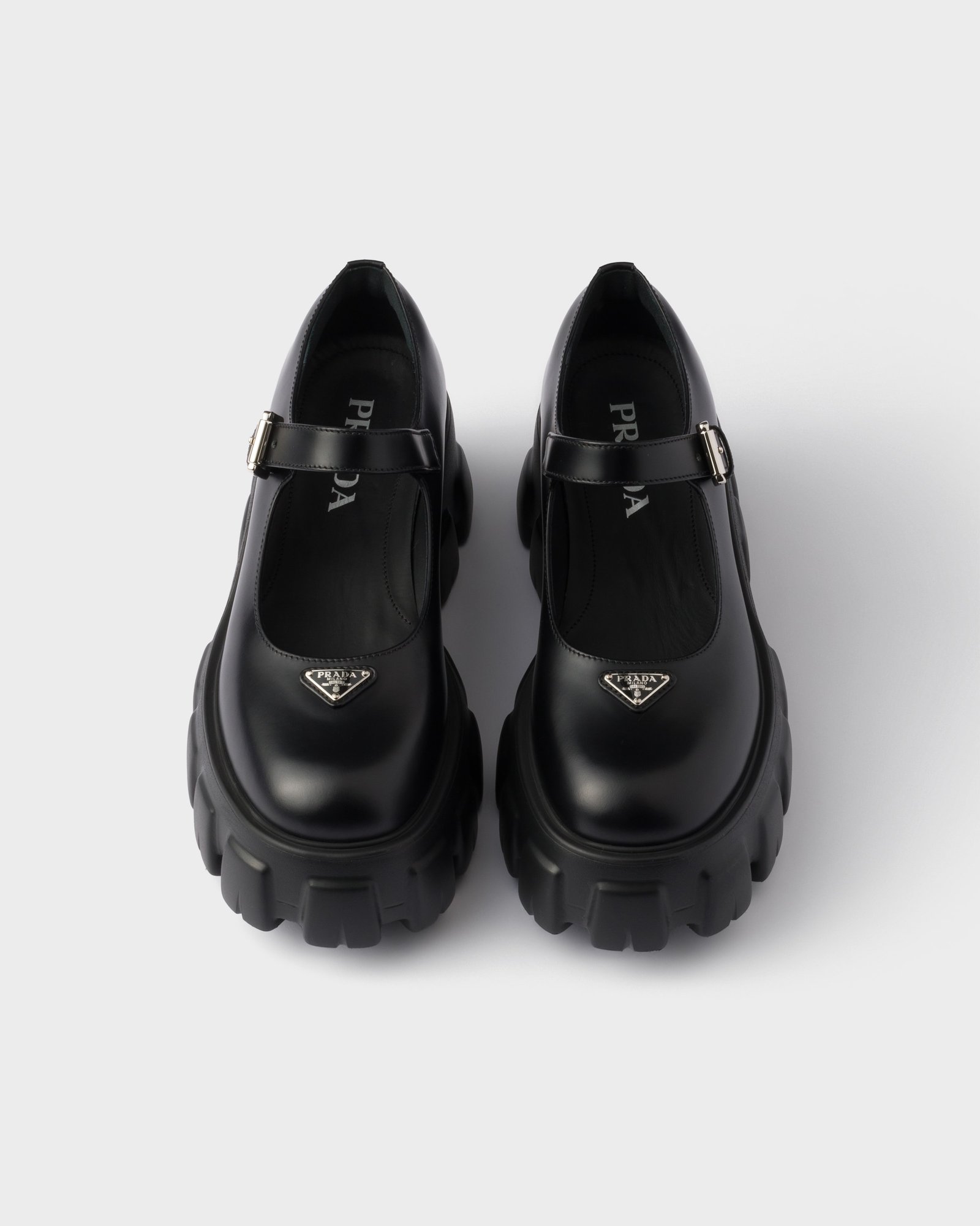 Black Brushed Leather Monolith Mary Janes | PRADA