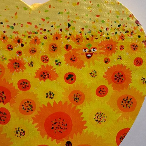 ハートのハッピーひまわり畑 額付き アクリル絵の具 絵画 小楠アキコ