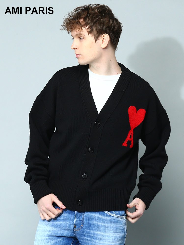 AMI PARIS (アミパリス) 胸ロゴ Vネック ニット カーディガン Ami de