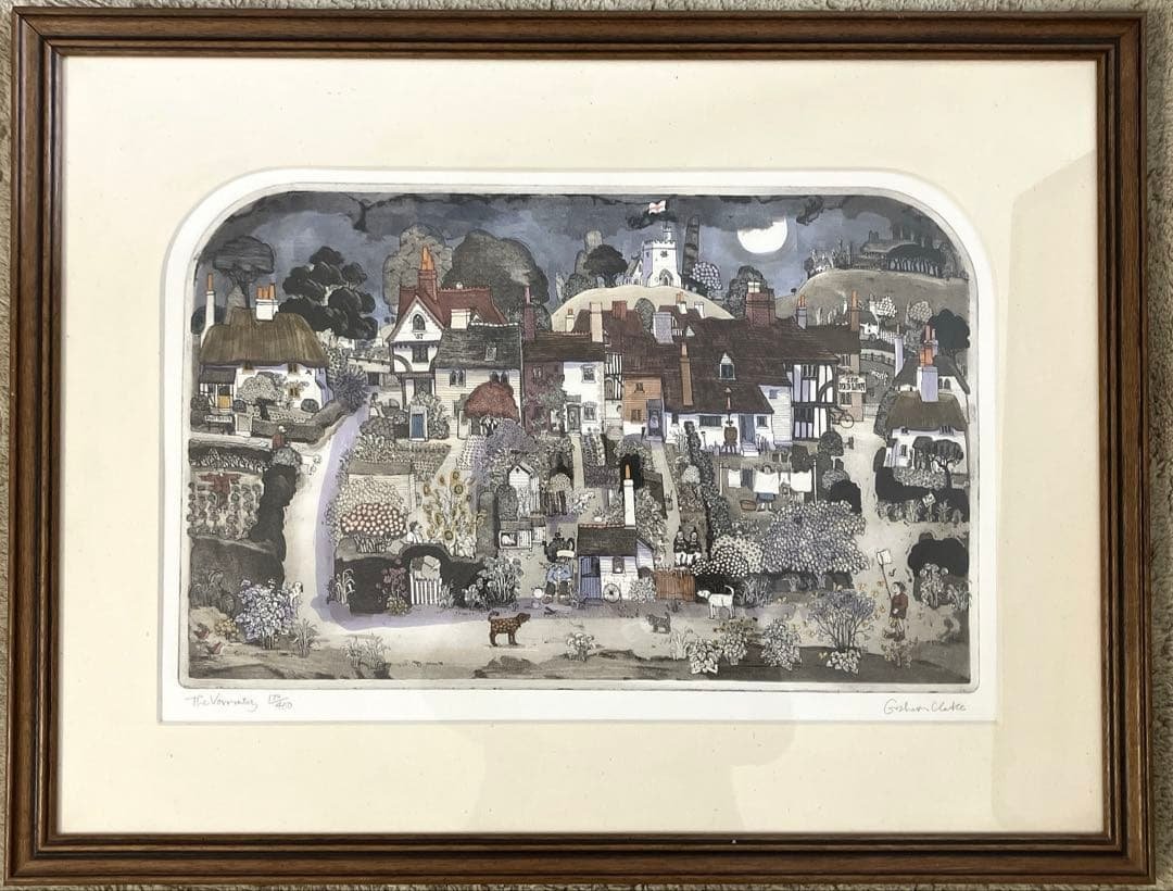 銅版画　グラハムクラーク　「バーミンテリ」 真作】グラハム・クラーク 手彩色エッチング 直筆サイン 版画 絵画